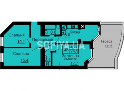 Трехкомнатная квартира 74,1 м/кв - ЖК София