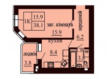 Однокомнатная квартира 38.1 м/кв - ЖК София