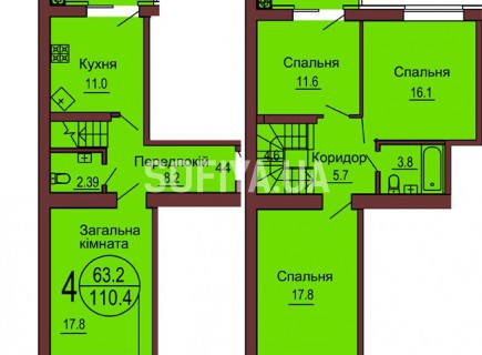 Двухуровневая квартира 110.4 м/кв - ЖК София