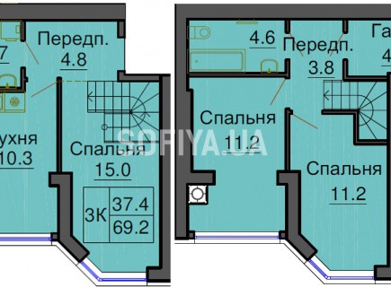 Двухуровневая квартира 69,2 м/кв - ЖК София