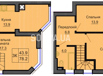 Двухуровневая квартира 78.2 м/кв - ЖК София