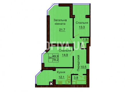 3-х комнатная квартира 78.2 м/кв - ЖК София