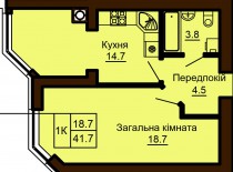 Однокомнатная квартира 41.7 м/кв - ЖК София