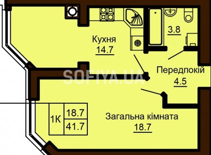 Однокомнатная квартира 41.7 м/кв - ЖК София