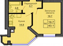 Однокомнатная квартира 43.1 м/кв - ЖК София