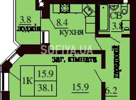 Однокомнатная квартира 38.1 м/кв - ЖК София
