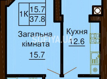 Однокомнатная квартира 37.8 м/кв - ЖК София