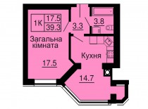 Однокомнатная квартира 39,3 м/кв - ЖК София