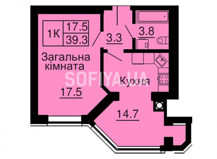 Однокомнатная квартира 39,3 м/кв - ЖК София