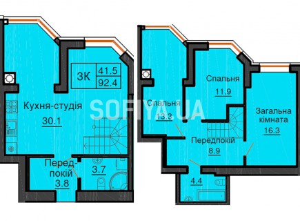 Двухуровневая квартира 92,4 м/кв - ЖК София