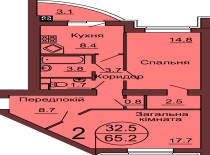 2-х комнатная квартира 65.2 м/кв - ЖК София