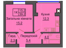 Однокомнатная квартира 39,2 м/кв - ЖК София