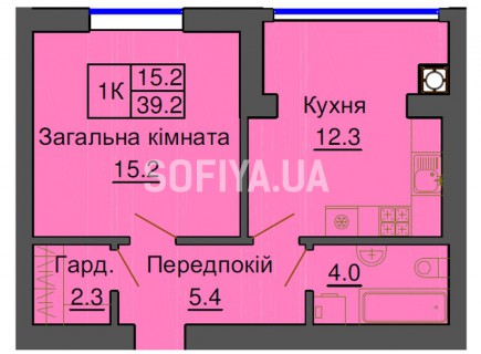 Однокомнатная квартира 39,2 м/кв - ЖК София