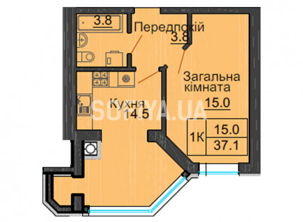 Однокімнатна квартира 37,1 м/кв - ЖК София