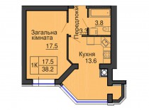 Однокомнатная квартира 38,2 м/кв - ЖК София