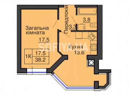 Однокомнатная квартира 38,2 м/кв - ЖК София