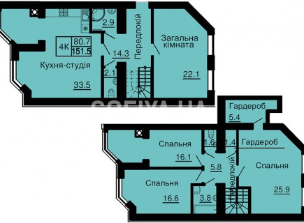 Двухуровневая квартира 151,5 м/кв - ЖК София