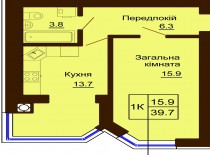 Однокомнатная квартира 39.7 м/кв - ЖК София