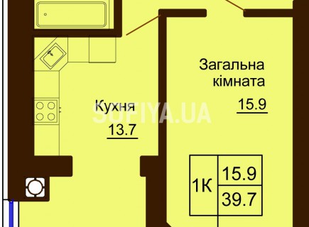 Однокомнатная квартира 39.7 м/кв - ЖК София