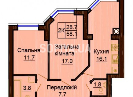2-х комнатная квартира 58.1 м/кв - ЖК София