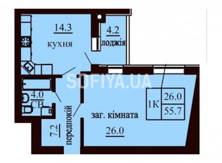 Однокомнатная квартира 55.7 м/кв - ЖК София