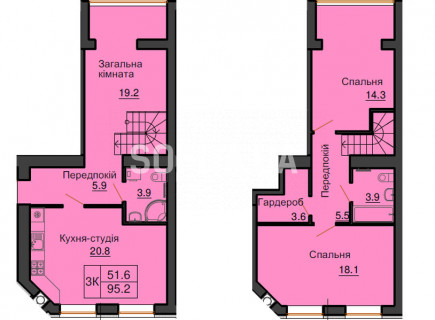 Двухуровневая квартира 95,2 м/кв - ЖК София