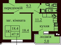 Однокомнатная квартира 47.9 м/кв - ЖК София