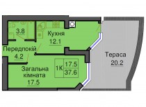 Однокомнатная квартира 37,6 м/кв - ЖК София