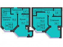 Двухуровневая квартира 79,2 м/кв - ЖК София