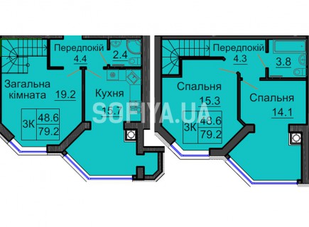 Двухуровневая квартира 79,2 м/кв - ЖК София