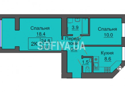 Двухкомнатная квартира 49 м/кв - ЖК София