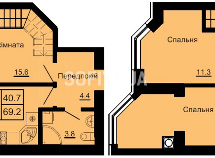 Двухуровневая квартира 69.2 м/кв - ЖК София