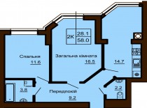 2-х комнатная квартира 58 м/кв - ЖК София