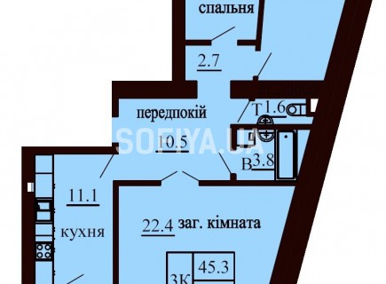 3-х комнатная квартира 84 м/кв - ЖК София