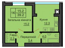 Однокомнатная квартира 39,2 м/кв - ЖК София