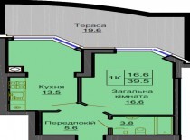 Однокомнатная квартира 39,5 м/кв - ЖК София