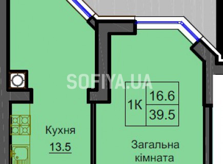 Однокомнатная квартира 39,5 м/кв - ЖК София