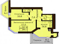 2-х комнатная квартира 60,1 м/кв - ЖК София