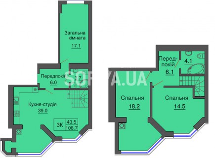 Двухкомнатная квартира 108,7 м/кв - ЖК София