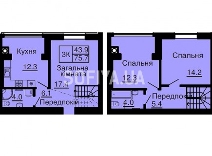 Двухуровневая квартира 75,7 м/кв - ЖК София