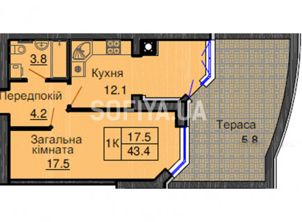 Однокімнатна квартира 37,6 м/кв - ЖК София