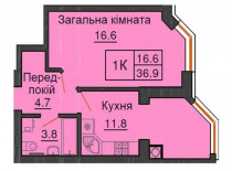 Однокімнатна квартира 36,9 м/кв - ЖК София