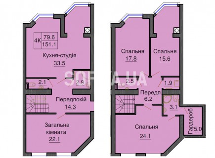 Двухуровневая квартира 151,1 м/кв - ЖК София
