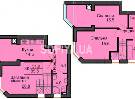 Двухуровневая квартира 85,5 м/кв - ЖК София