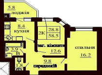 2-х комнатная квартира 58.5 м/кв - ЖК София