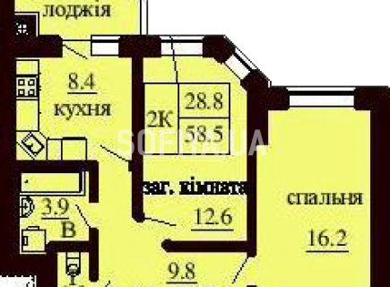 2-х комнатная квартира 58.5 м/кв - ЖК София