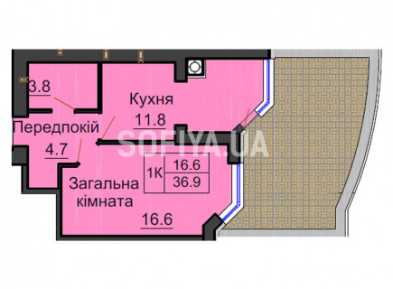 Однокімнатна квартира 36,9 м/кв - ЖК София