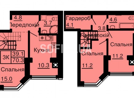 Двухуровневая квартира 70,3 м/кв - ЖК София