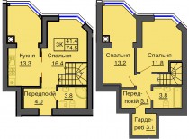 Двухуровневая квартира 74,5м/кв - ЖК София