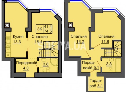 Двухуровневая квартира 74,5м/кв - ЖК София